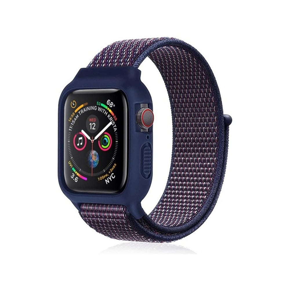 Mey İthalat®   Watch 38mm Hasırlı Cırtcırtlı Kasalı Kordon - Lacivert-Mürdüm