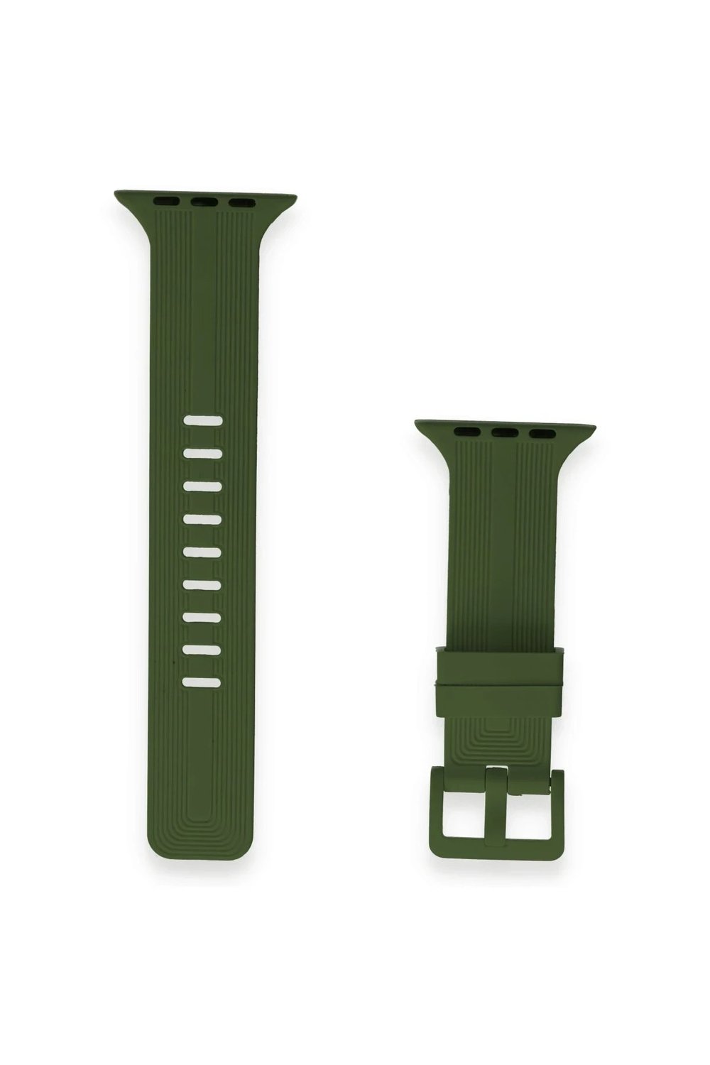Mey İthalat®   Watch 38mm KR408 Çizgili Silikon Kordon - Koyu Yeşil
