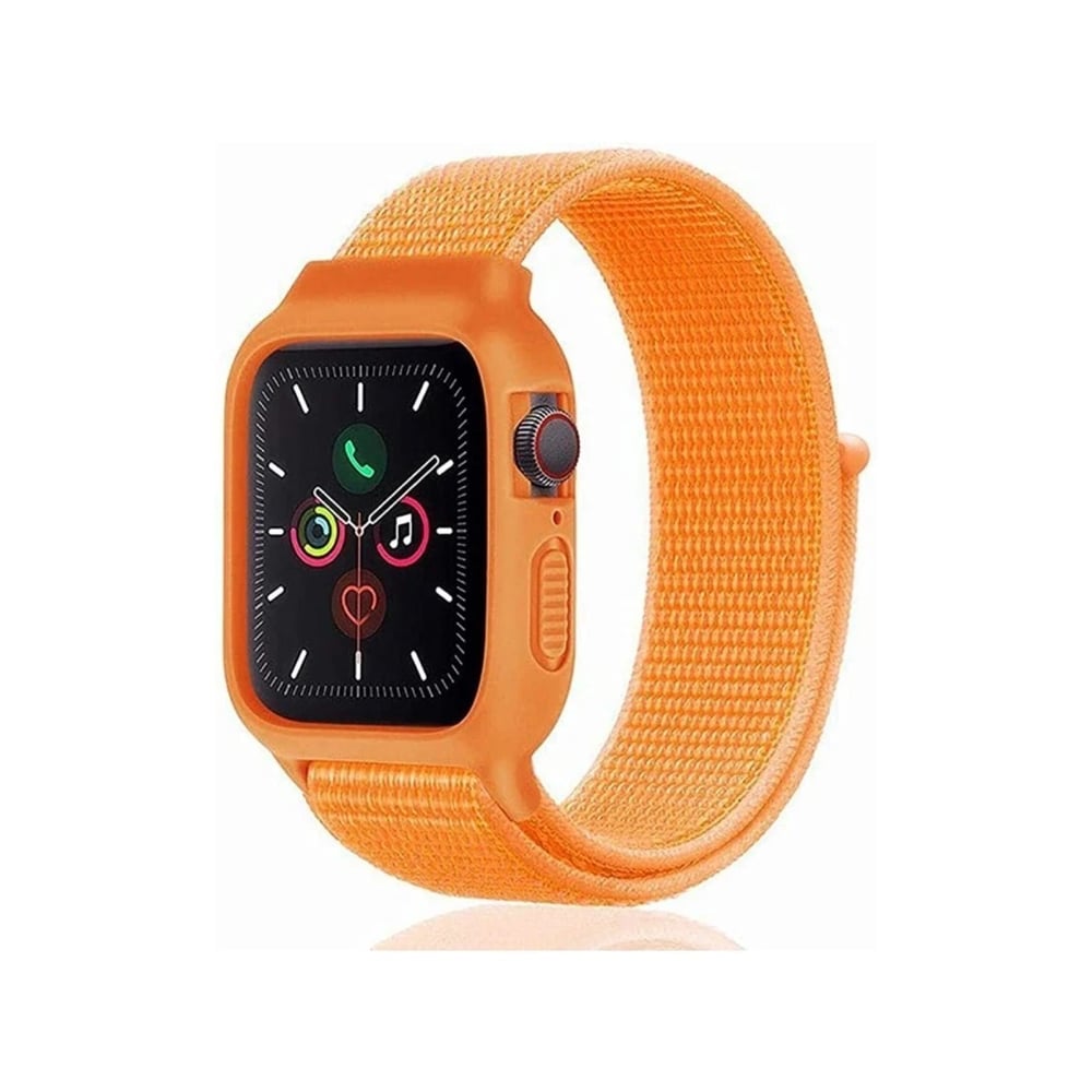 Mey İthalat®   Watch 42mm Hasırlı Cırtcırtlı Kasalı Kordon - Turuncu