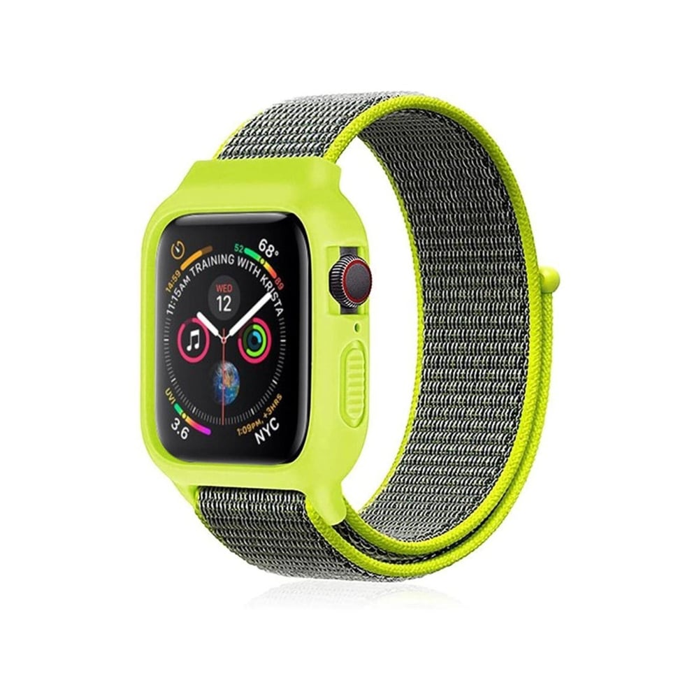 Mey İthalat®   Watch 42mm Hasırlı Cırtcırtlı Kasalı Kordon - Yeşil