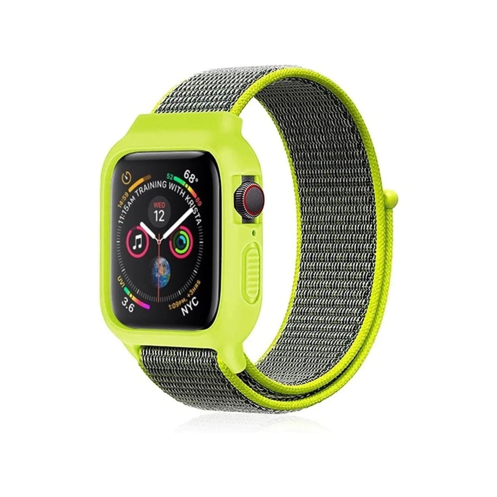 Mey İthalat®   Watch 42mm Hasırlı Cırtcırtlı Kasalı Kordon - Yeşil