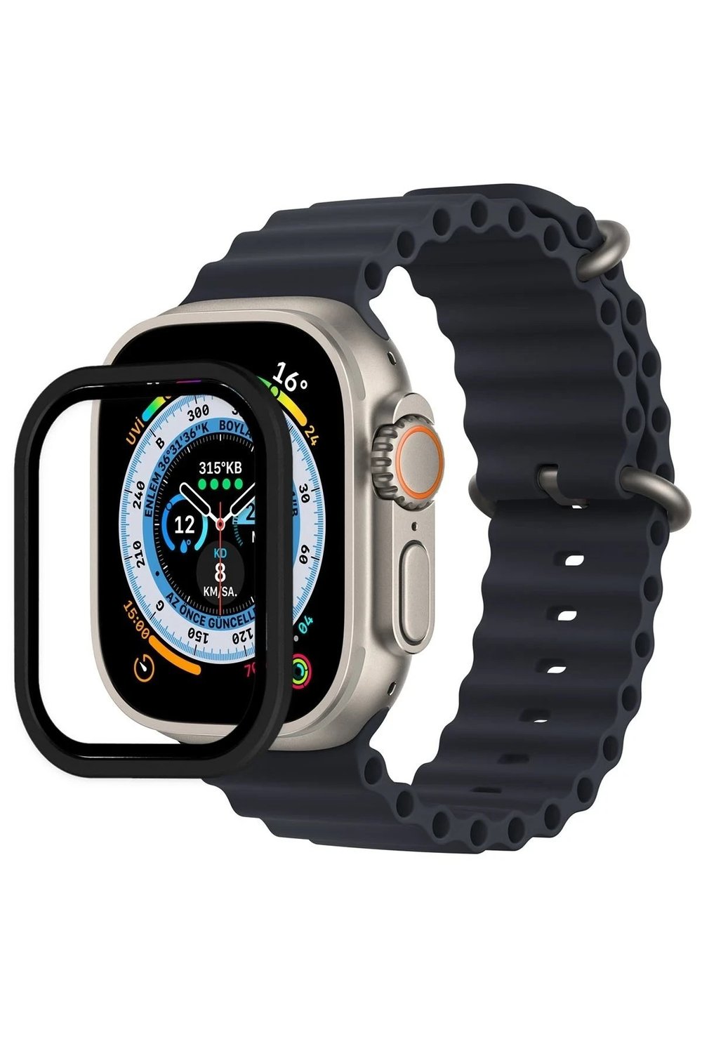 Mey İthalat®   Watch Ultra 49mm Alüminyum Kasa Cam Ekran Koruyucu - Siyah