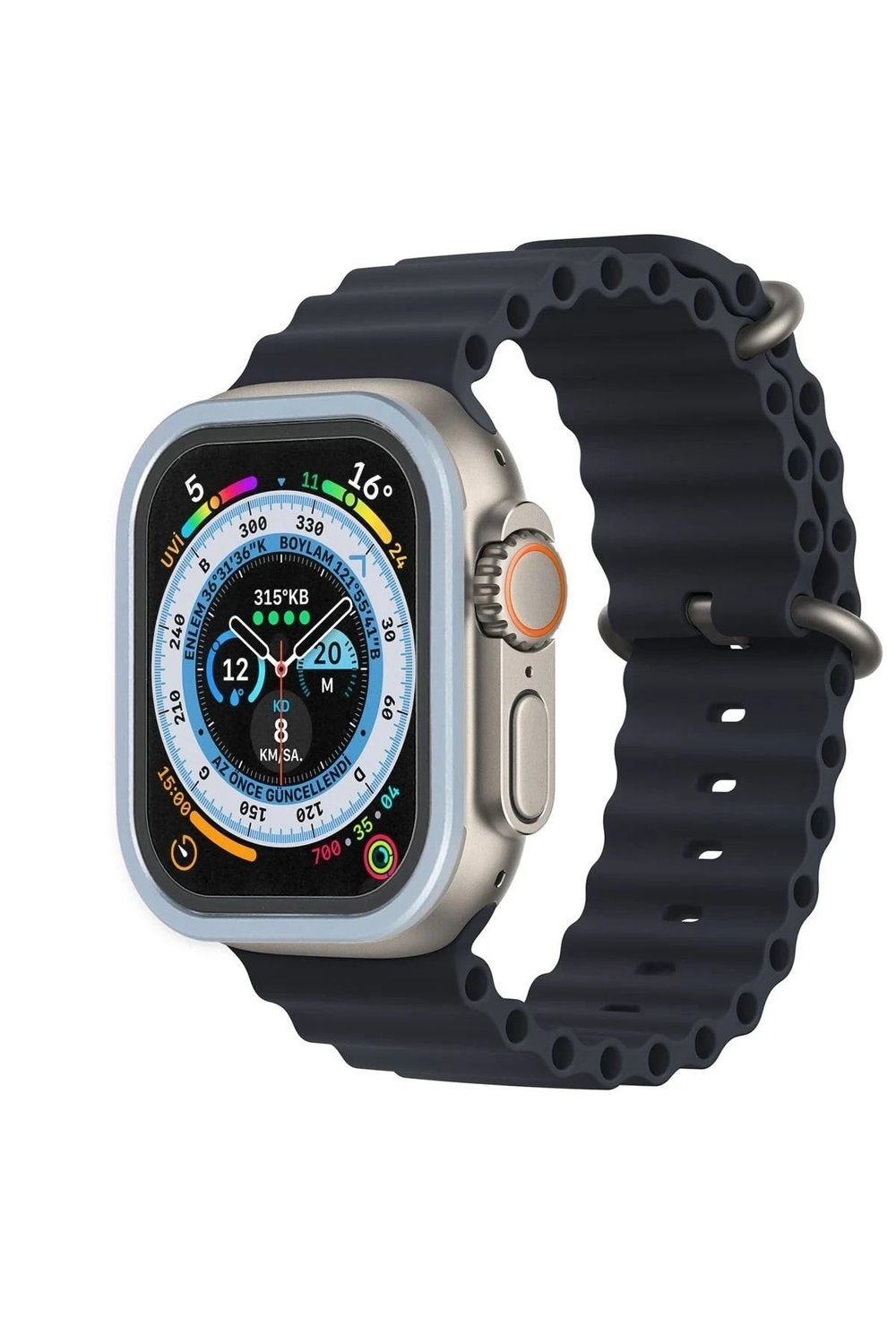 Mey İthalat®   Watch Ultra 49mm Alüminyum Kasa Cam Ekran Koruyucu - Mavi
