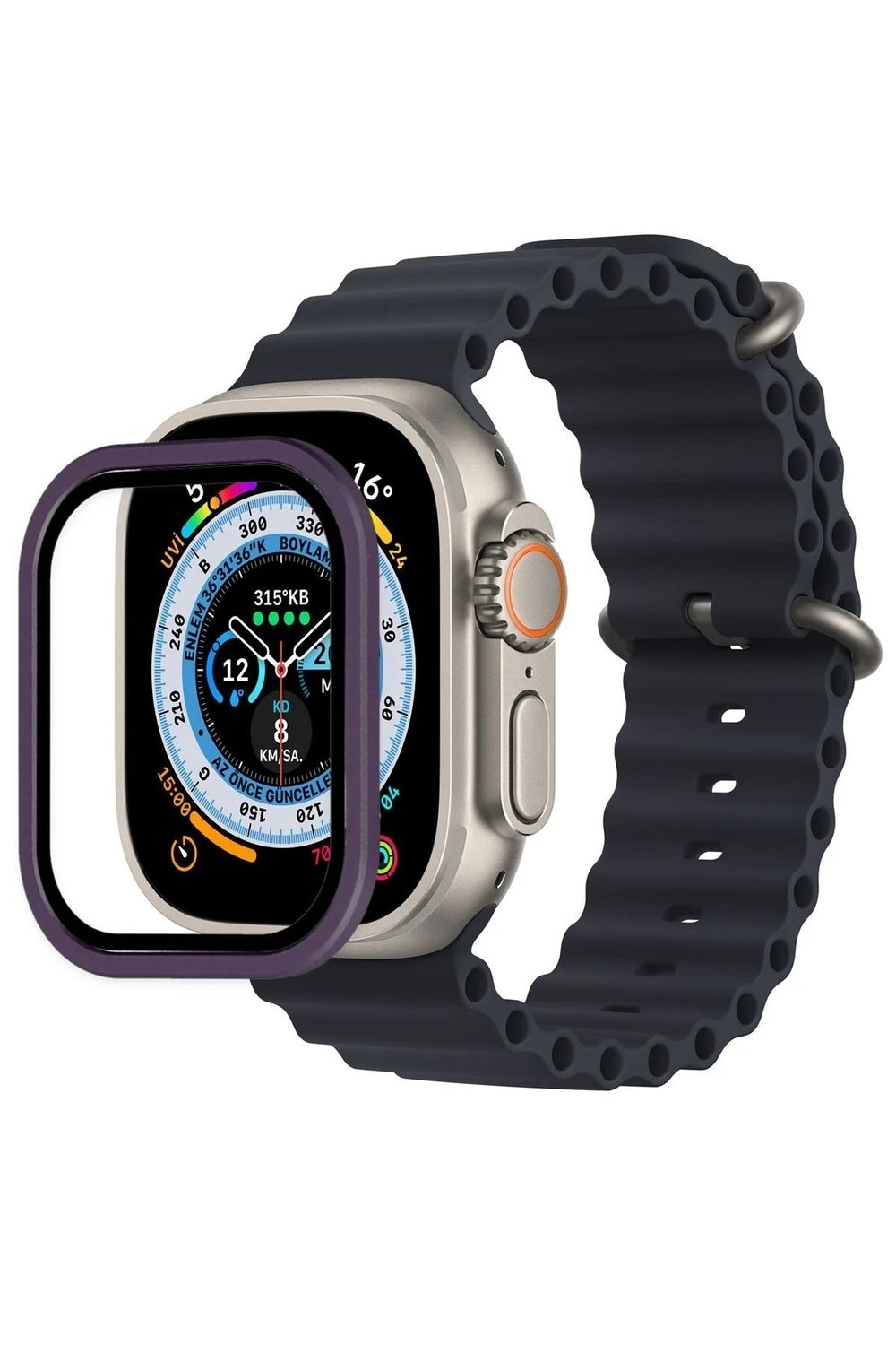 Mey İthalat®   Watch Ultra 49mm Alüminyum Kasa Cam Ekran Koruyucu - Mor