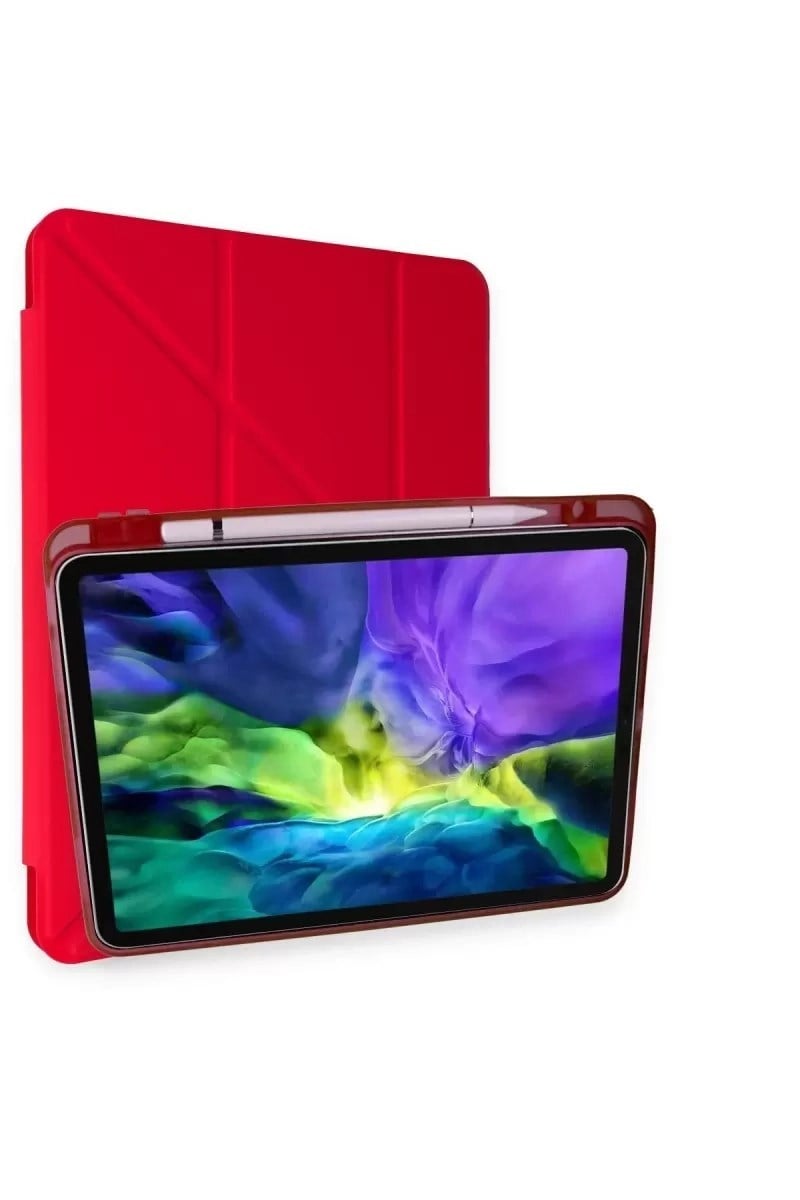 Mey İthalat®   iPad Air 4 10.9 Kılıf Kalemlikli Mars Tablet Kılıfı - Kırmızı