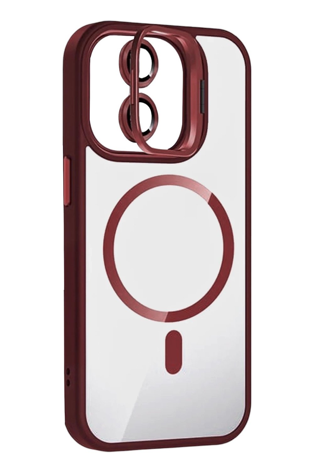 Mey İthalat®   iPhone 11 Remim Lensli Magsafe Standlı Kapak - Bordo