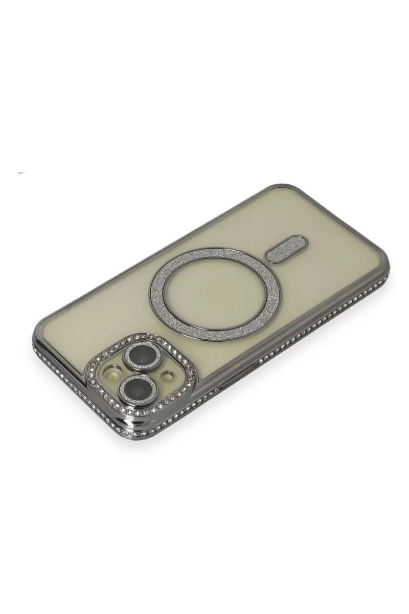 Mey İthalat®   iPhone 13 Kılıf Joke Simli Magneticsafe Kılıf - Gri
