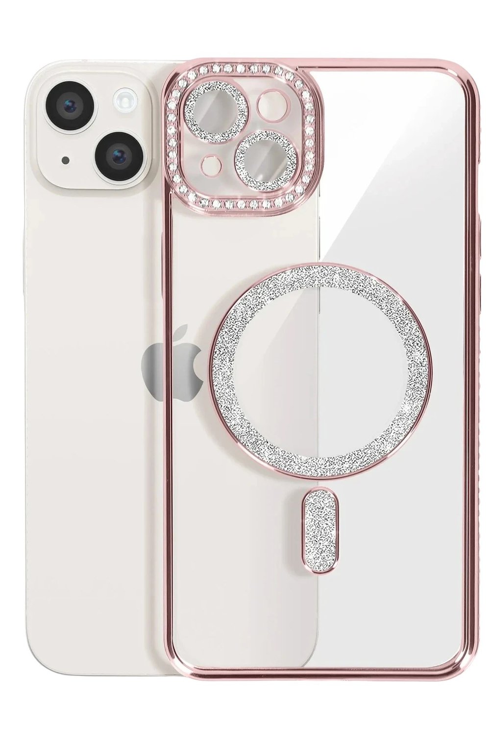 Mey İthalat®   iPhone 15 Kılıf Joke Simli Magneticsafe Kılıf - Pembe