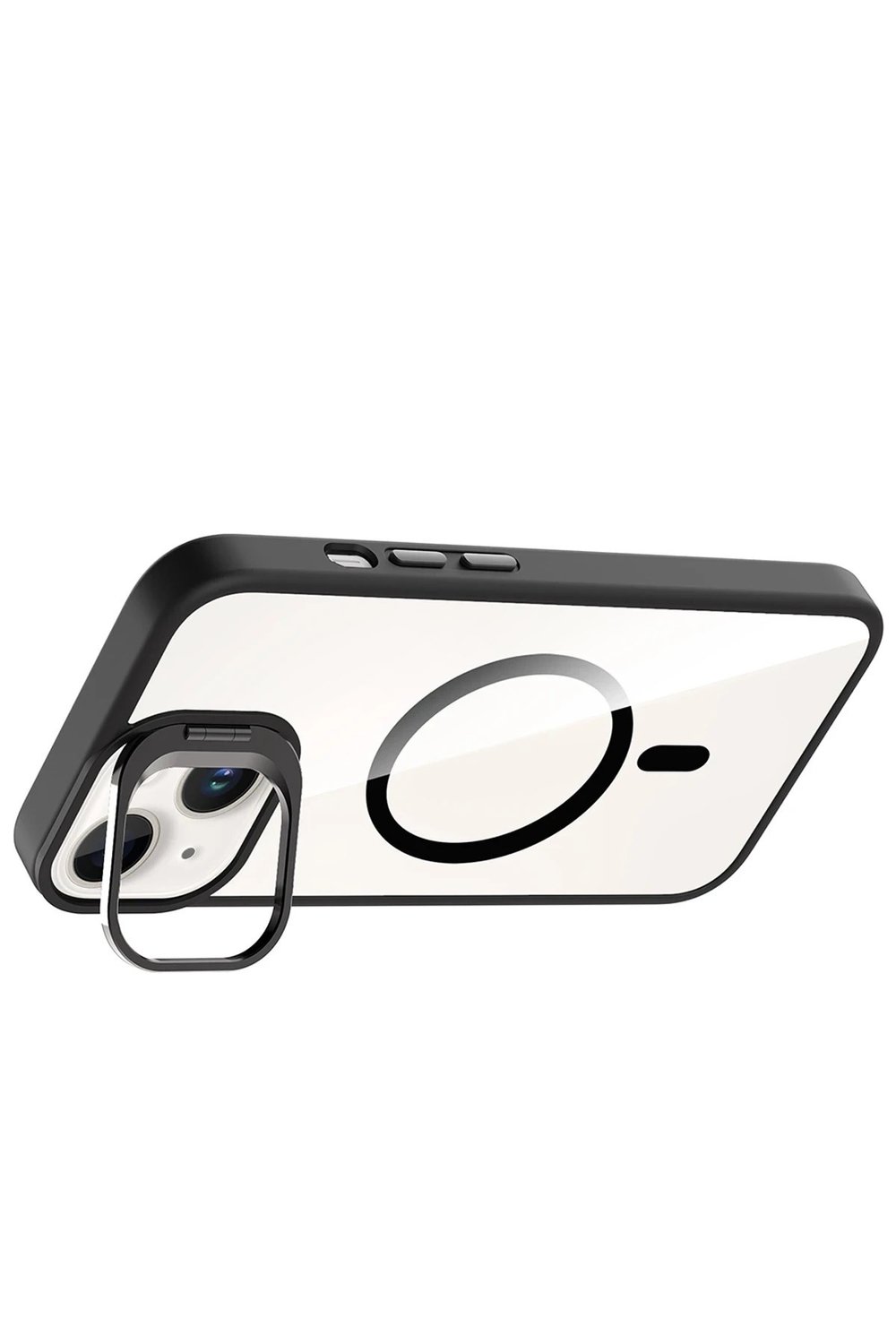 Mey İthalat®   iPhone 15 Plus Remim Lensli Magsafe Standlı Kapak - Siyah