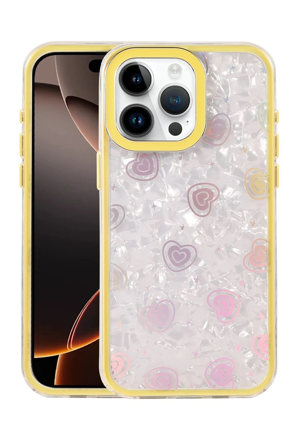 Mey İthalat®   iPhone 15 Pro Lumi Desenli Kapak - Sarı