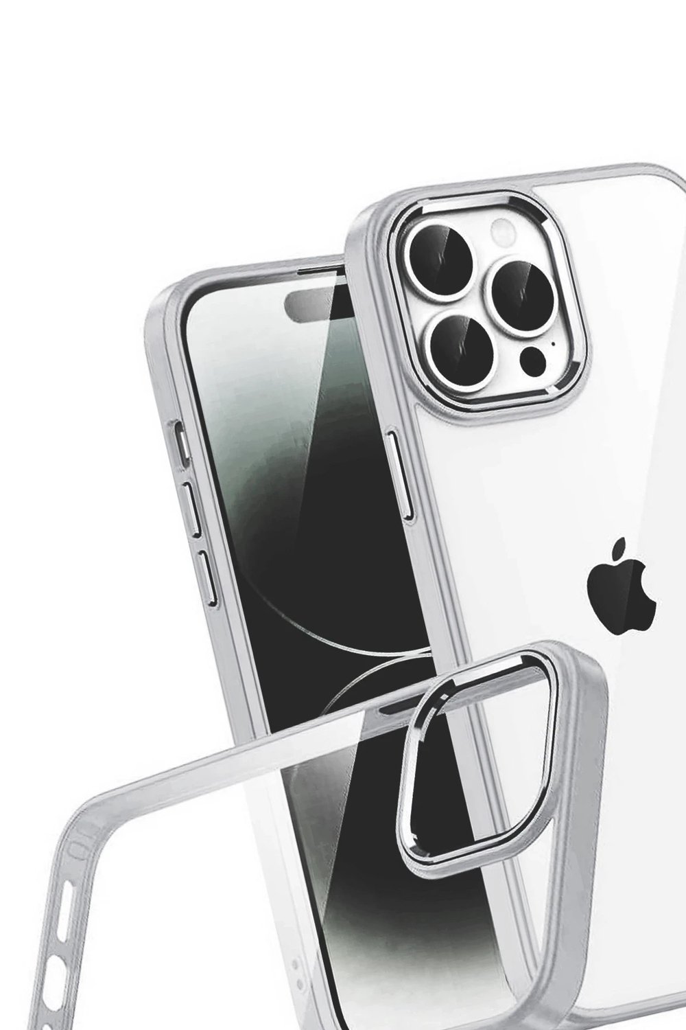 Mey İthalat®   iPhone 15 Pro Max  Lensli Silikon - Gümüş