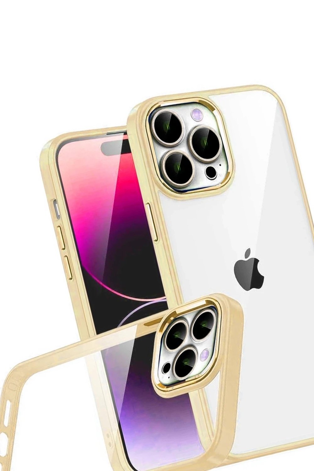 Mey İthalat®   iPhone 15 Pro Max  Lensli Silikon - Gold