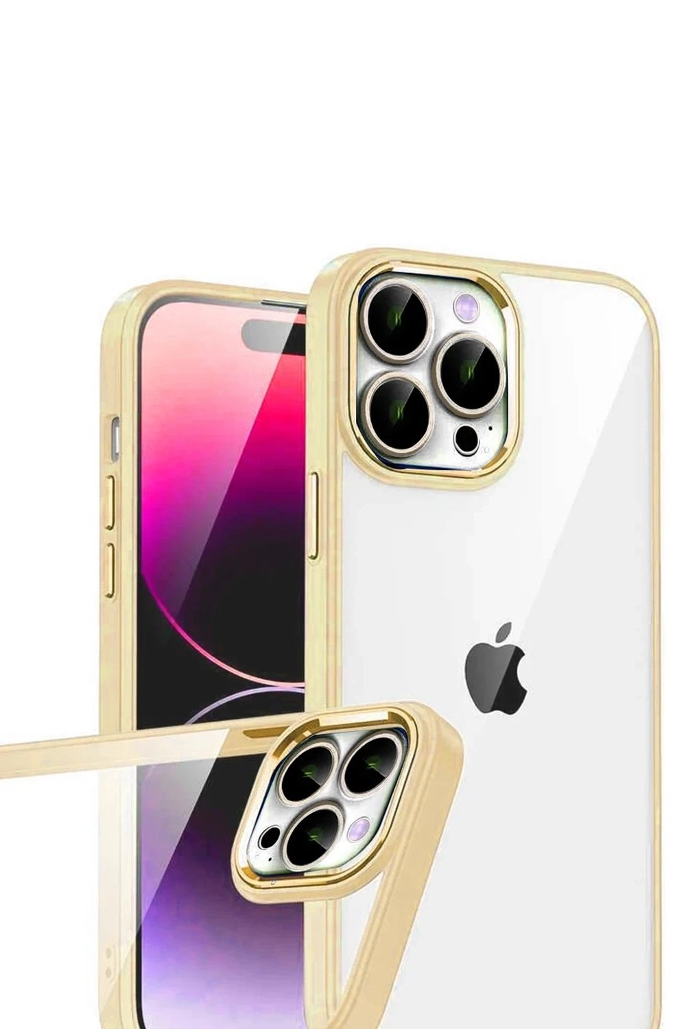 Mey İthalat®   iPhone 15 Pro Max  Lensli Silikon - Gold