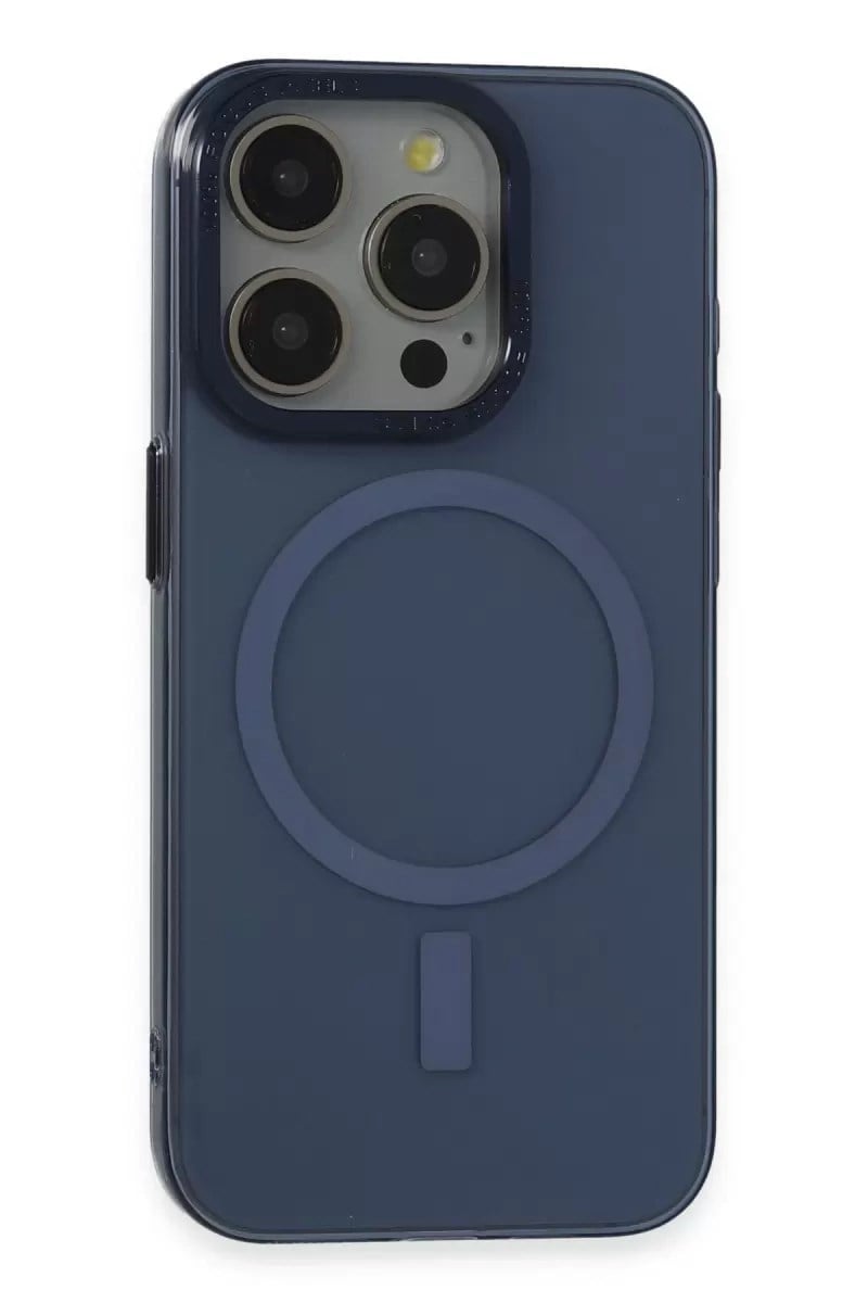 Mey İthalat®   iPhone 15 Pro Max Kılıf Anka PC Magneticsafe Sert Metal Kapak - Lacivert