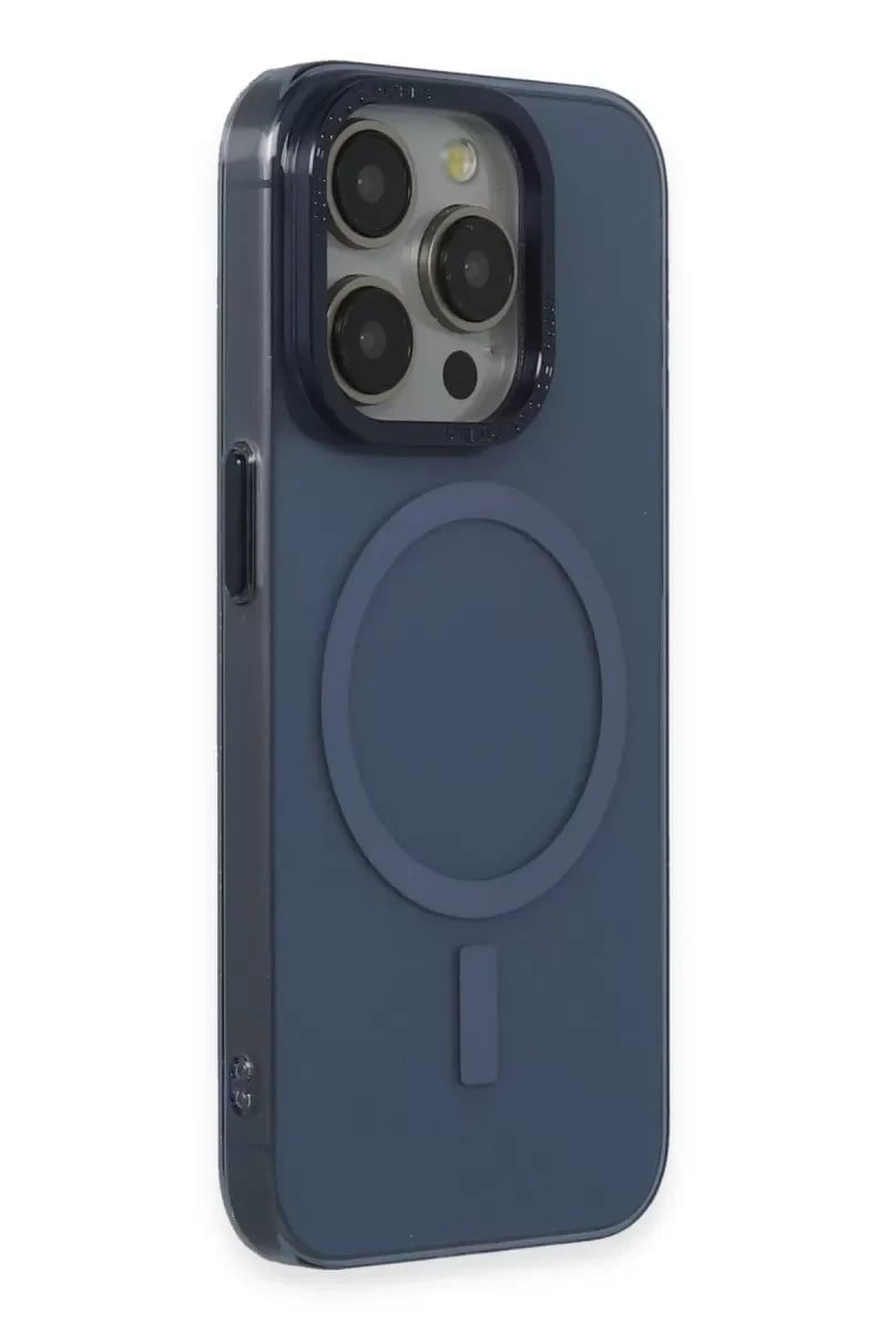 Mey İthalat®   iPhone 15 Pro Max Kılıf Anka PC Magneticsafe Sert Metal Kapak - Lacivert