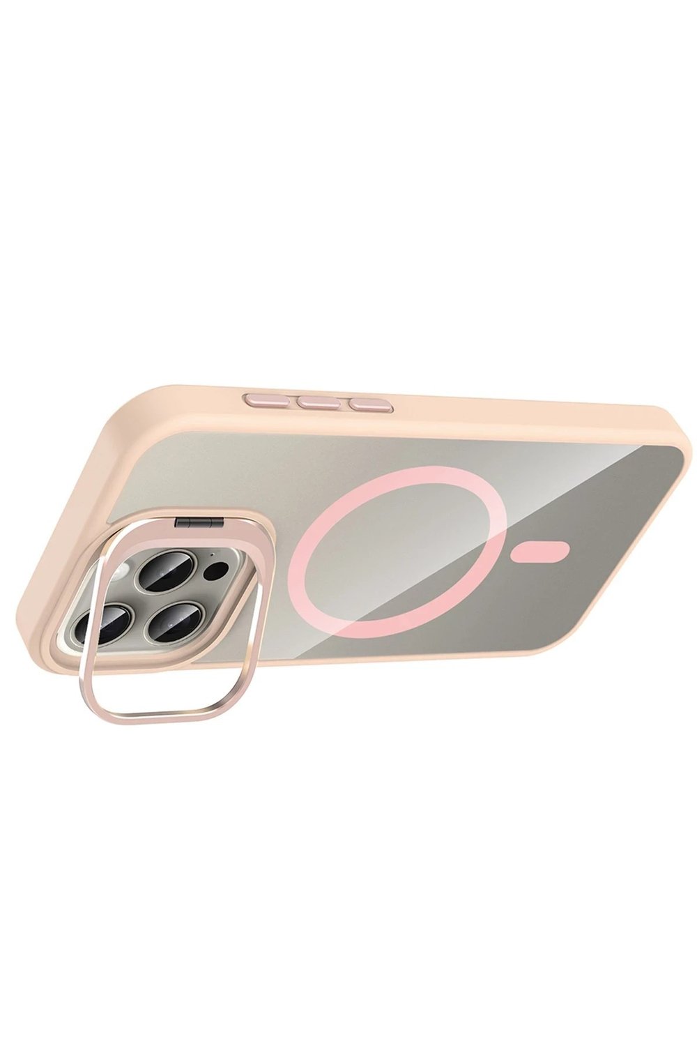 Mey İthalat®   iPhone 15 Pro Max Remim Lensli Magsafe Standlı Kapak - Pembe