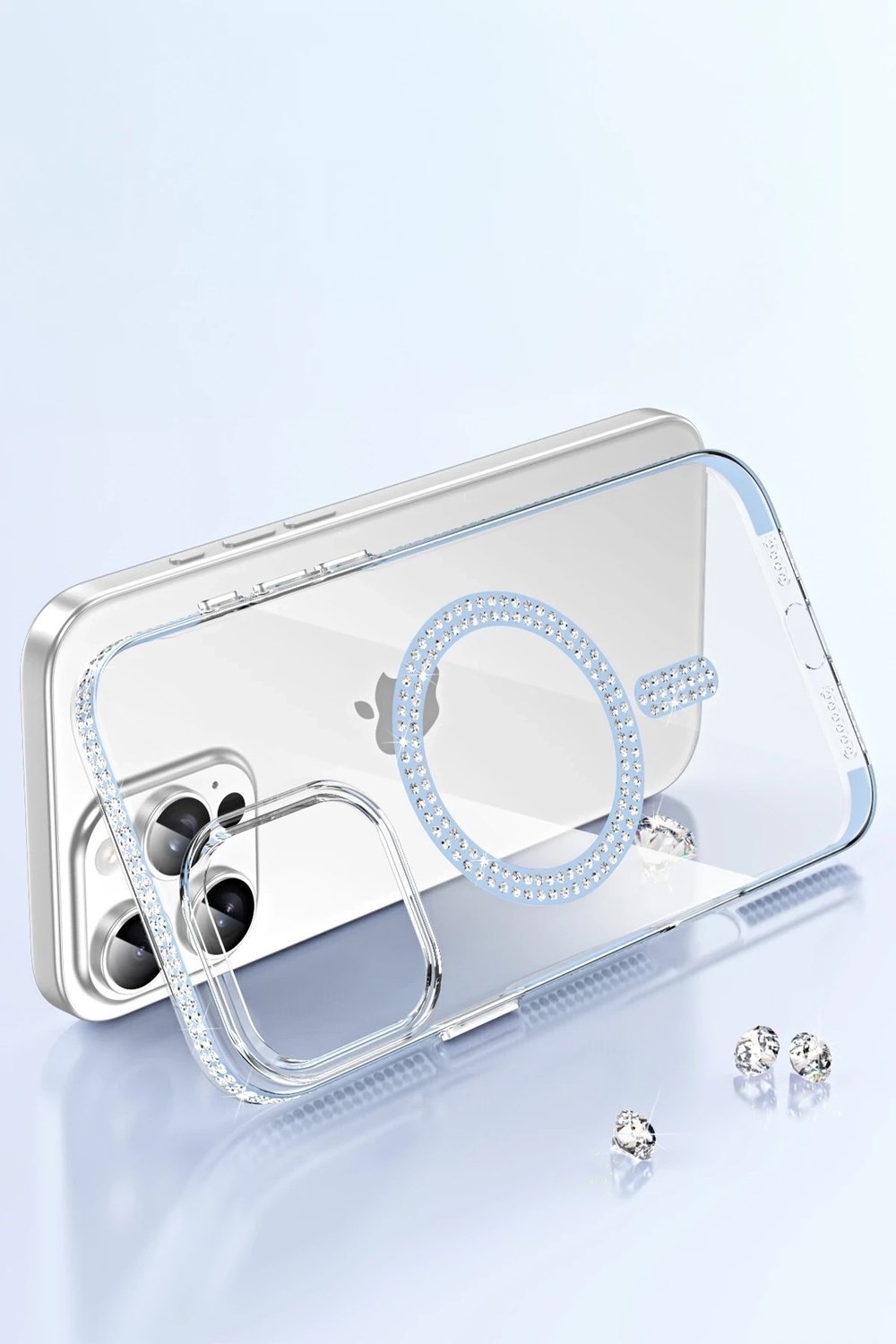 Mey İthalat®   iPhone 15 Pro Move Taşlı Magsafe Kapak - Mavi
