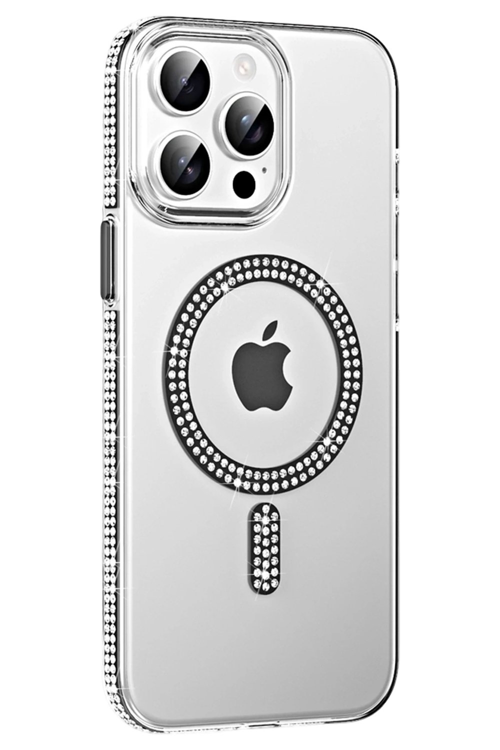 Mey İthalat®   iPhone 15 Pro Move Taşlı Magsafe Kapak - Siyah