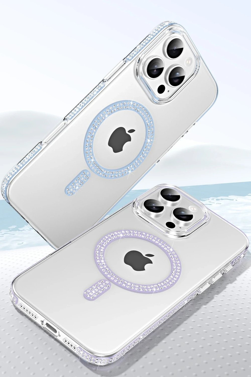 Mey İthalat®   iPhone 15 Pro Move Taşlı Magsafe Kapak - Gümüş