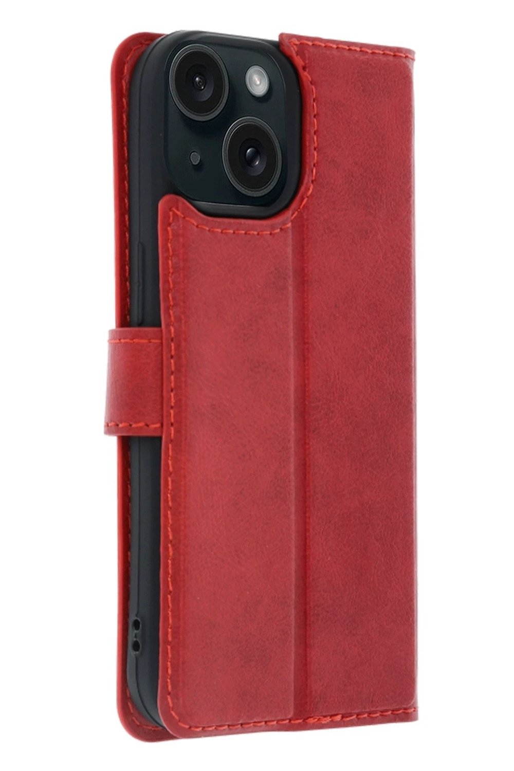 Mey İthalat®   iPhone 15 Trend S Plus Kapaklı Kılıf - Kırmızı
