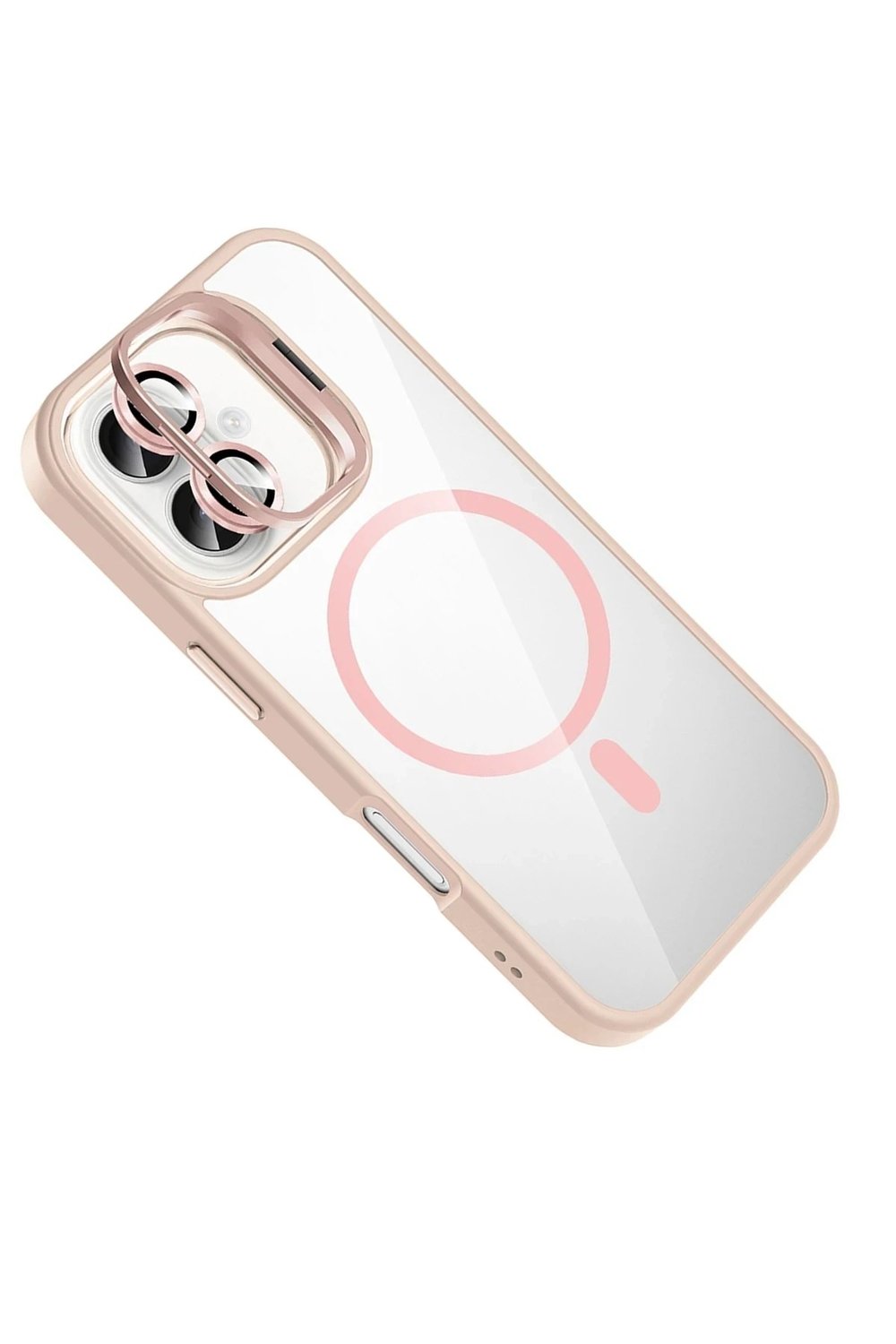 Mey İthalat®   iPhone 16 Plus Remim Lensli Magsafe Standlı Kapak - Pembe