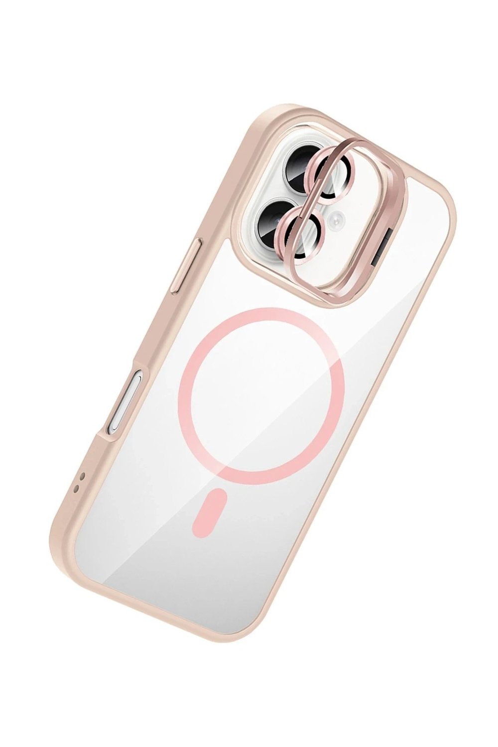 Mey İthalat®   iPhone 16 Plus Remim Lensli Magsafe Standlı Kapak - Pembe