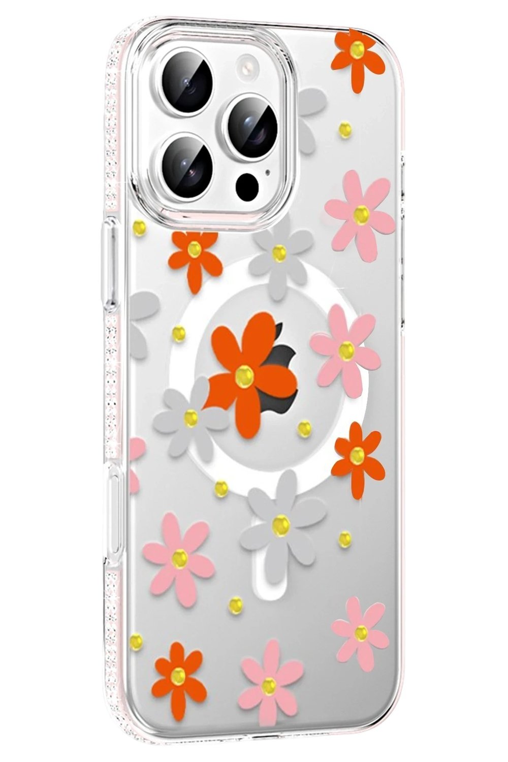 Mey İthalat®   iPhone 16 Pro Floral Magsafe Kapak - Turuncu