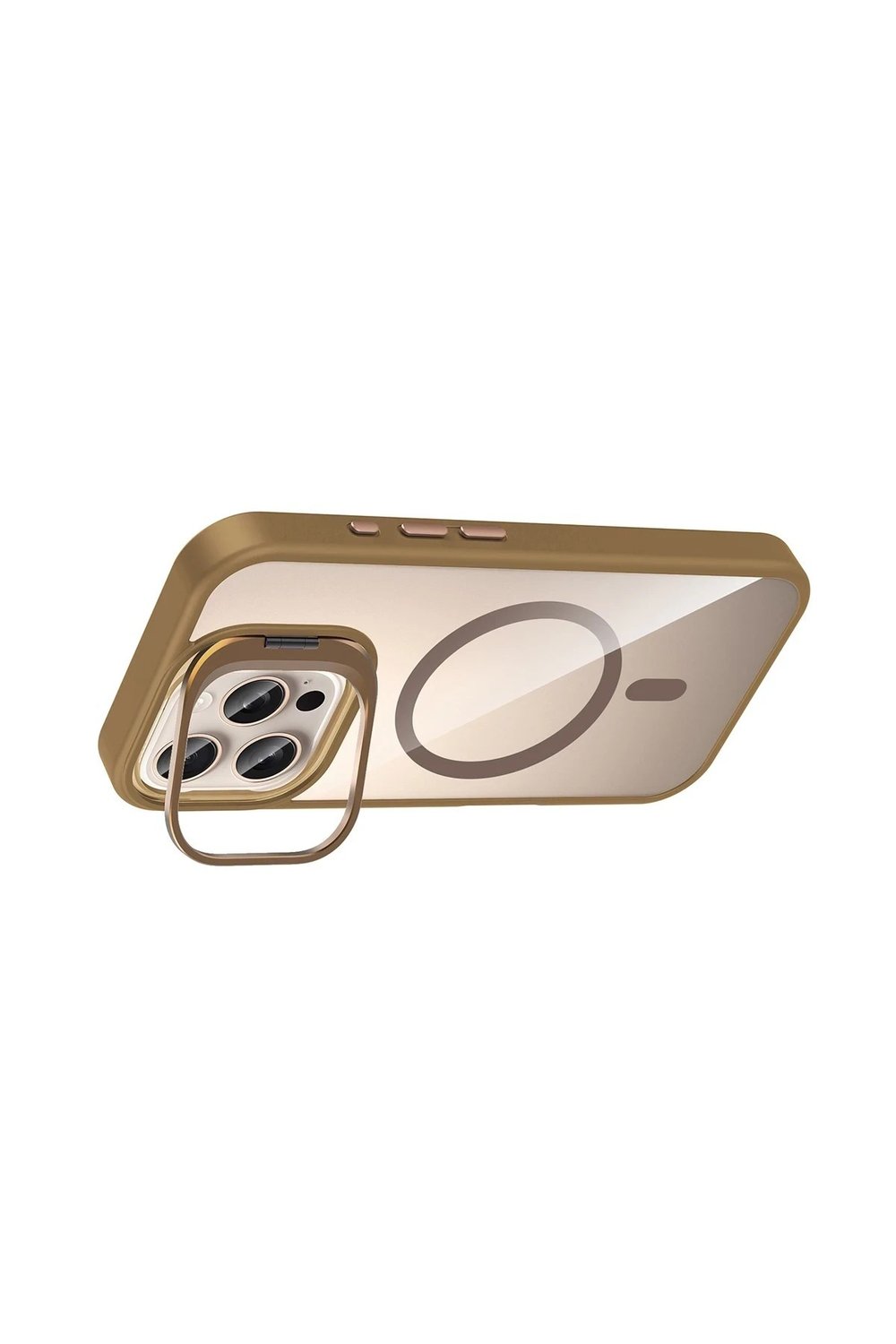 Mey İthalat®   iPhone 16 Pro Max Remim Lensli Magsafe Standlı Kapak - Kahverengi