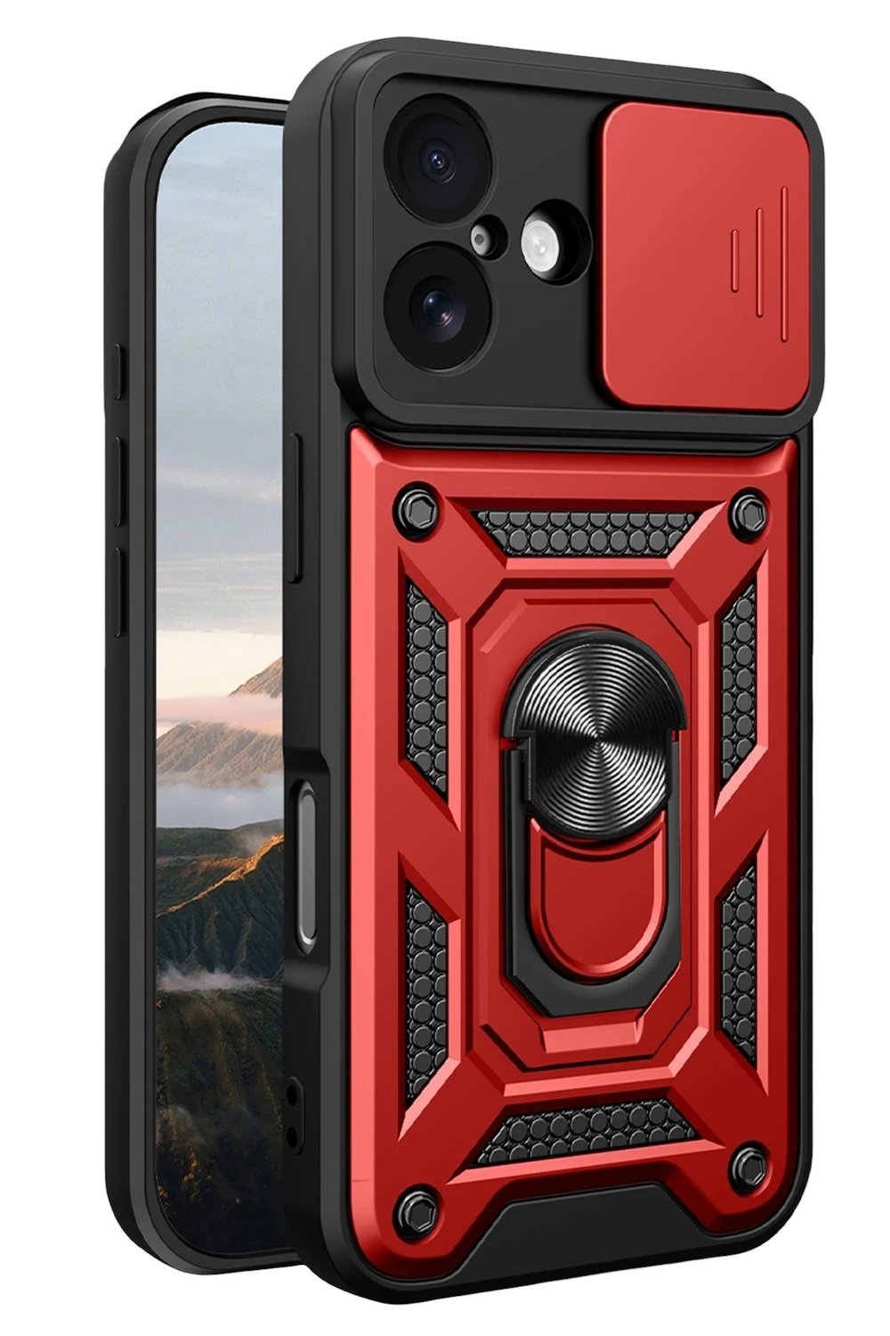 Mey İthalat®   iPhone 17 Pars Lens Yüzüklü Silikon - Kırmızı