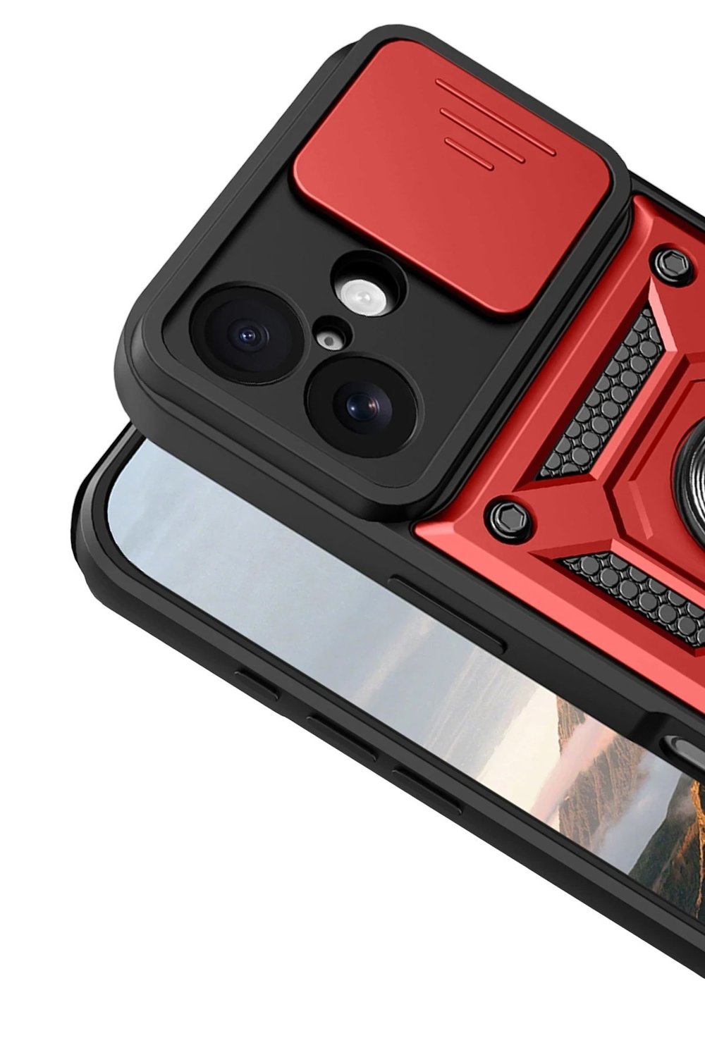 Mey İthalat®   iPhone 17 Pars Lens Yüzüklü Silikon - Kırmızı