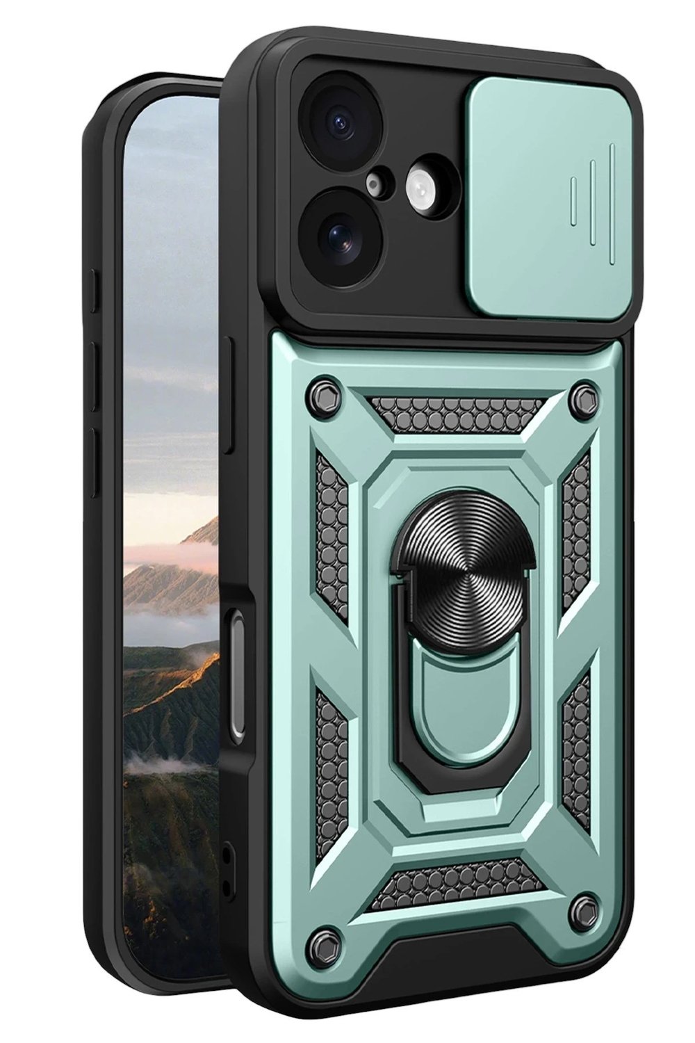Mey İthalat®   iPhone 17 Pars Lens Yüzüklü Silikon - Yeşil