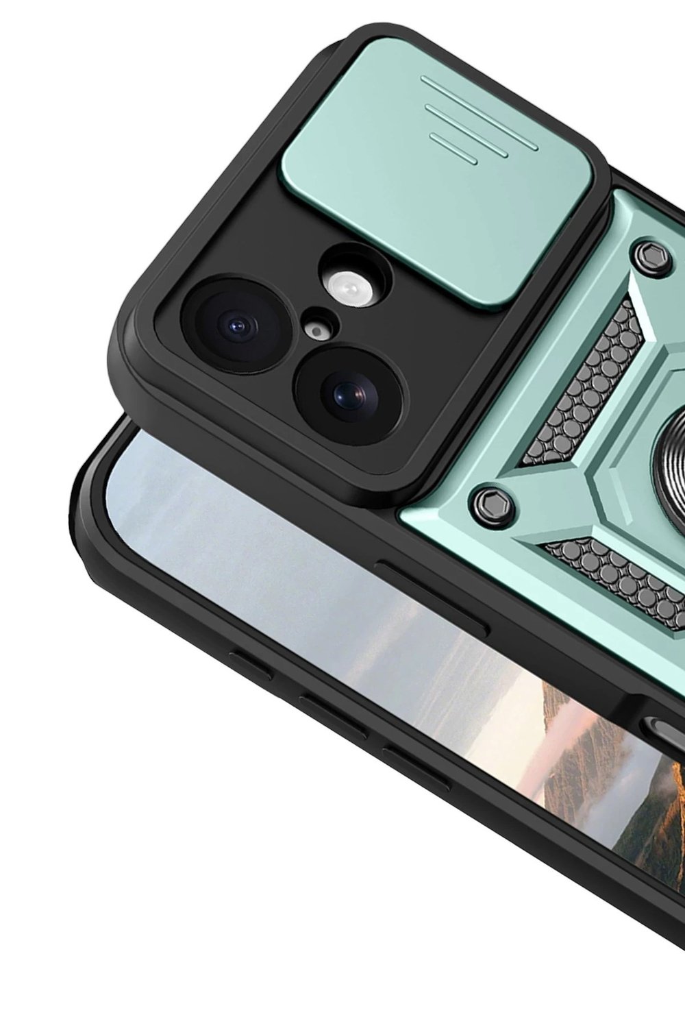 Mey İthalat®   iPhone 17 Pars Lens Yüzüklü Silikon - Yeşil