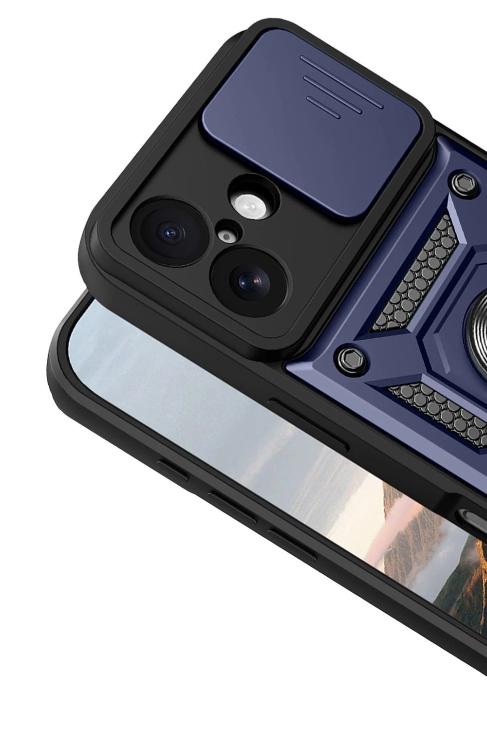 Mey İthalat®   iPhone 17 Pars Lens Yüzüklü Silikon - Lacivert