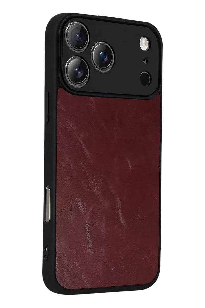 Mey İthalat®   iPhone 17 Pro Aras Deri Kapak - Bordo