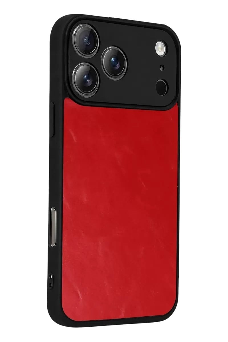 Mey İthalat®   iPhone 17 Pro Aras Deri Kapak - Kırmızı