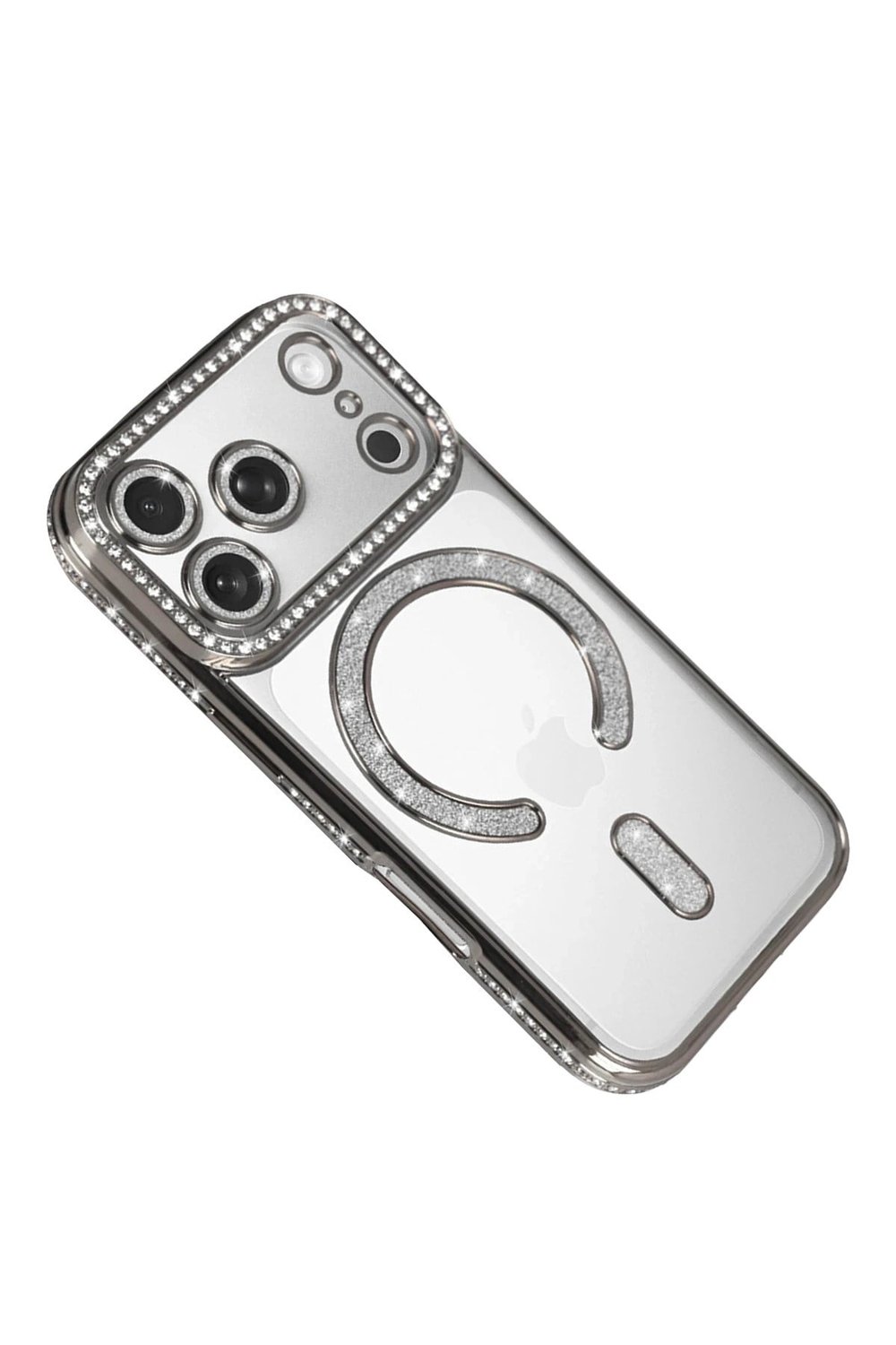 Mey İthalat®   iPhone 17 Pro Joke Simli Magneticsafe Kılıf - Gümüş