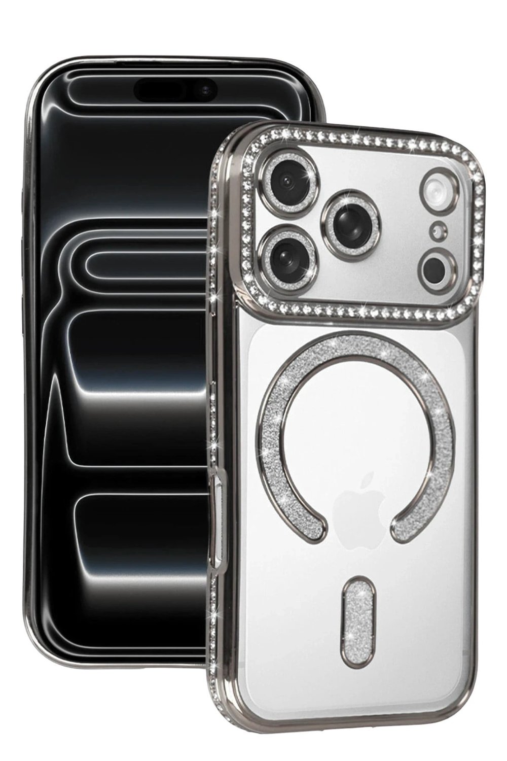 Mey İthalat®   iPhone 17 Pro Joke Simli Magneticsafe Kılıf - Gümüş