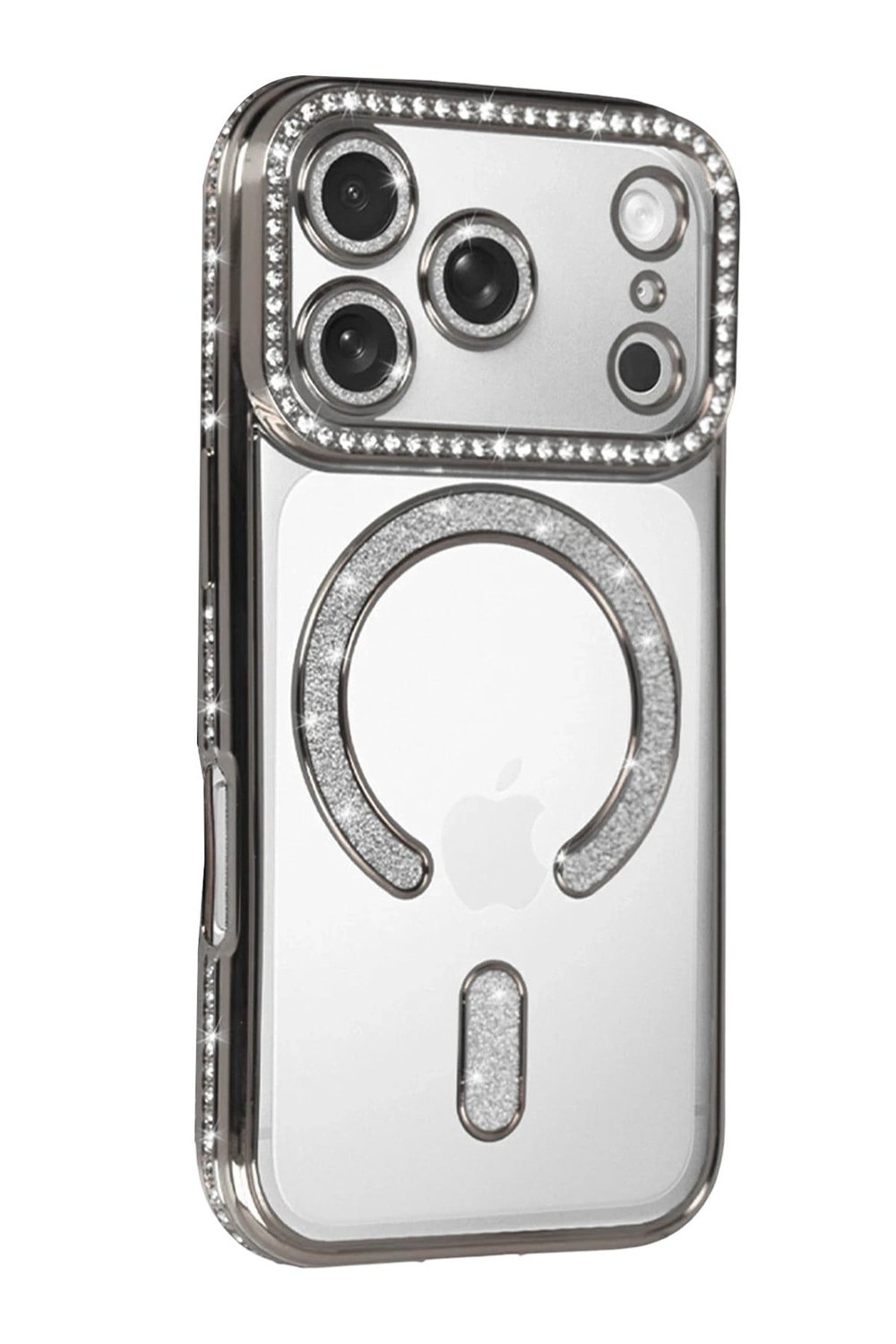 Mey İthalat®   iPhone 17 Pro Joke Simli Magneticsafe Kılıf - Gümüş