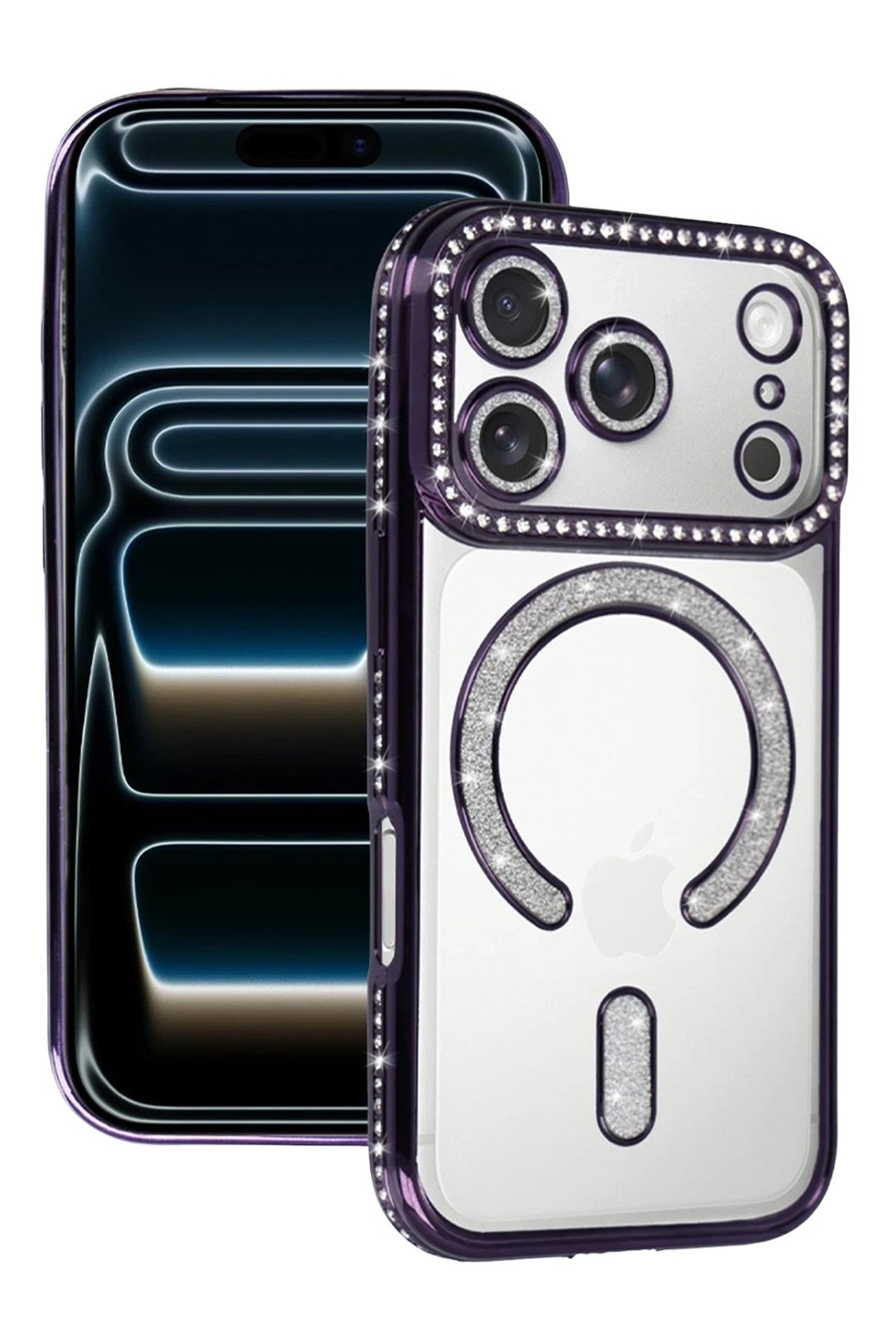Mey İthalat®   iPhone 17 Pro Max Joke Simli Magneticsafe Kılıf - Derin Mor