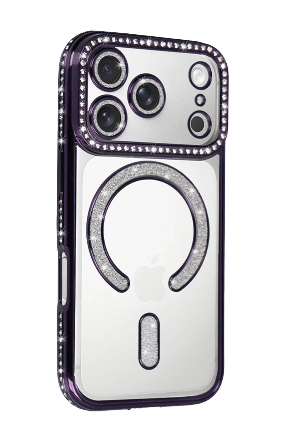 Mey İthalat®   iPhone 17 Pro Max Joke Simli Magneticsafe Kılıf - Derin Mor