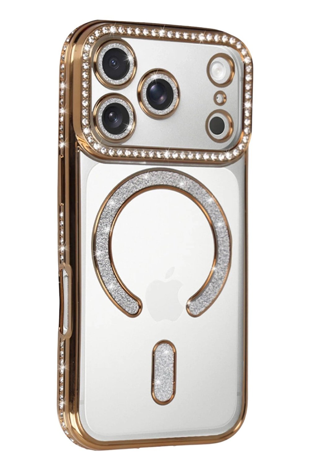 Mey İthalat®   iPhone 17 Pro Max Joke Simli Magneticsafe Kılıf - Gold