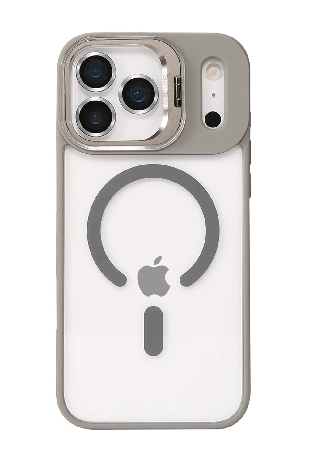 Mey İthalat®   iPhone 17 Pro Max Remim Lensli Magsafe Standlı Kapak - Titan Gri