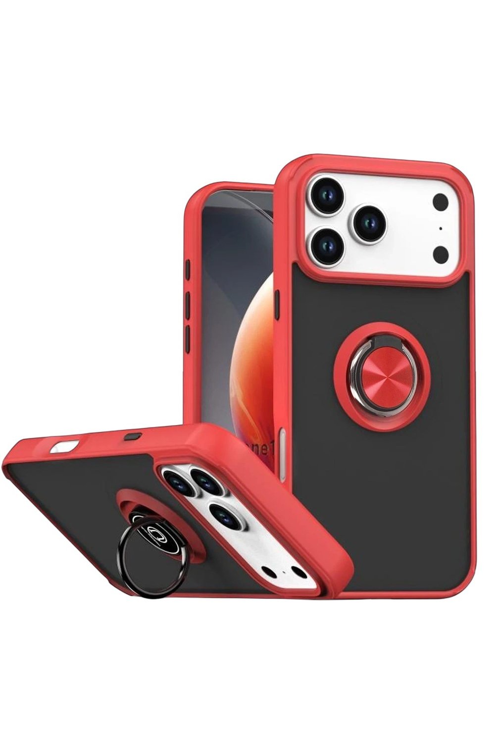 Mey İthalat®   iPhone 17 Pro Montreal Yüzüklü Silikon Kapak - Kırmızı