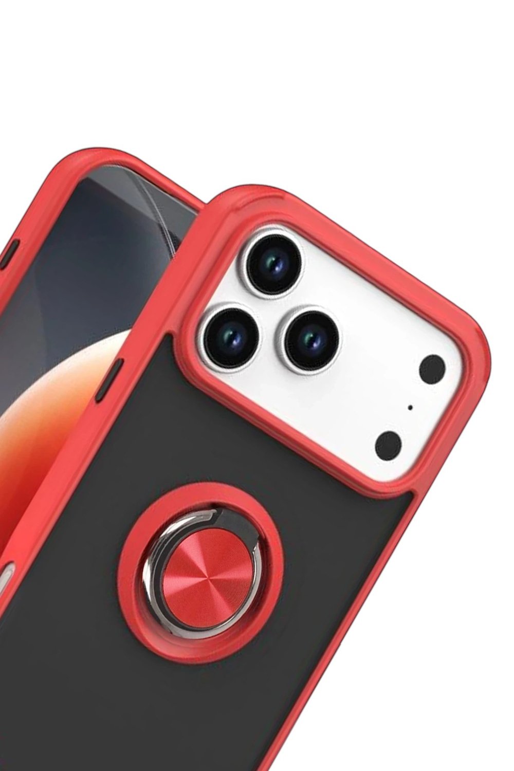 Mey İthalat®   iPhone 17 Pro Montreal Yüzüklü Silikon Kapak - Kırmızı