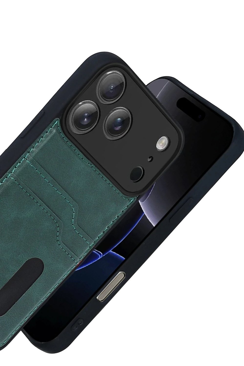 Mey İthalat®   iPhone 17 Pro Sara Kartvizitli Deri Kılıf - Yeşil