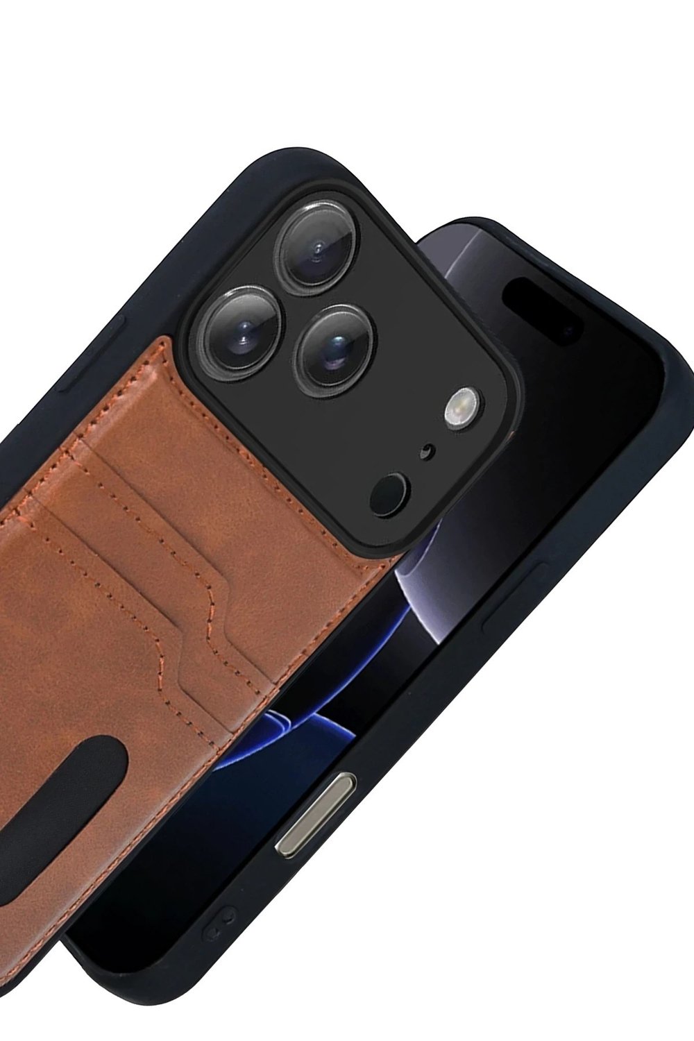 Mey İthalat®   iPhone 17 Pro Sara Kartvizitli Deri Kılıf - Taba