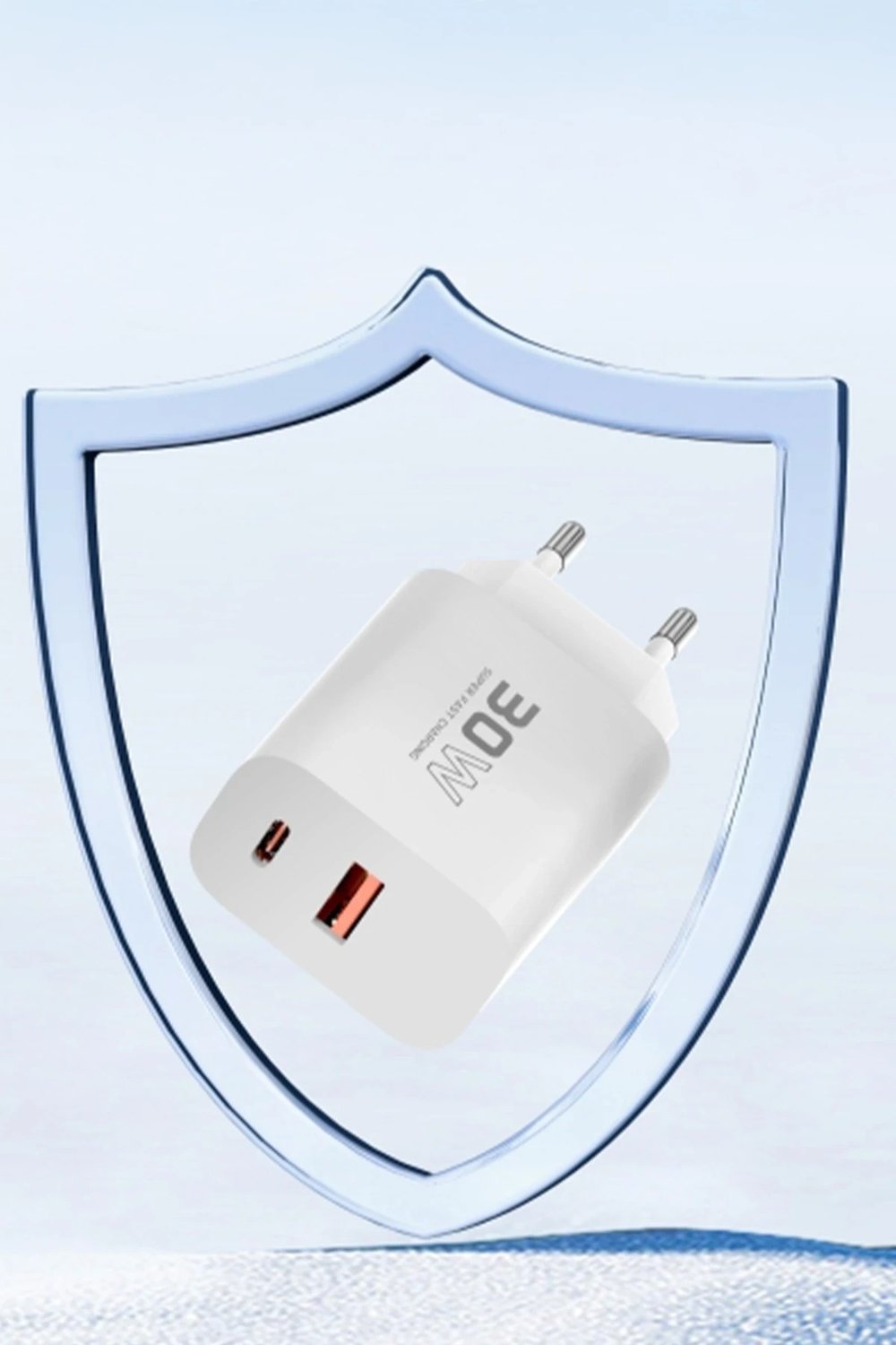 Mey İthalat®  C89Q 1 Adet 30W Type-C ve 1 Adet 22.5W USB Çıkışlı Ekstra DL48 1M USB to Lightning Kablolu PD Şarj Cihazı - Beyaz