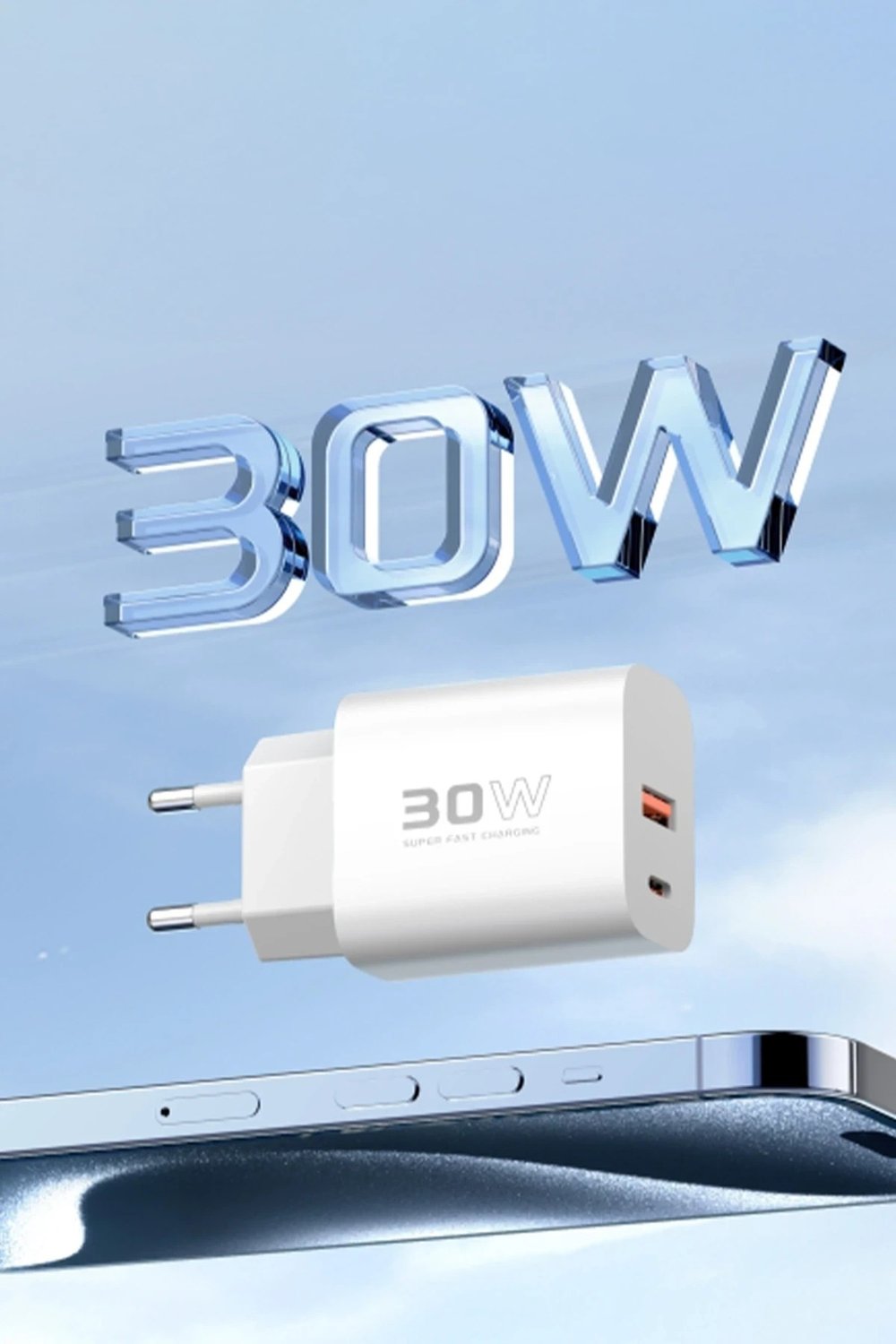 Mey İthalat®  C89Q 1 Adet 30W Type-C ve 1 Adet 22.5W USB Çıkışlı Ekstra DL48 1M USB to Lightning Kablolu PD Şarj Cihazı - Beyaz