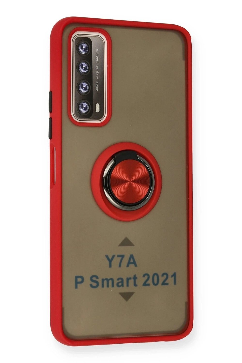 Mey İthalat®  Huawei P Smart 2021 Kılıf Montreal Yüzüklü Silikon Kapak - Kırmızı