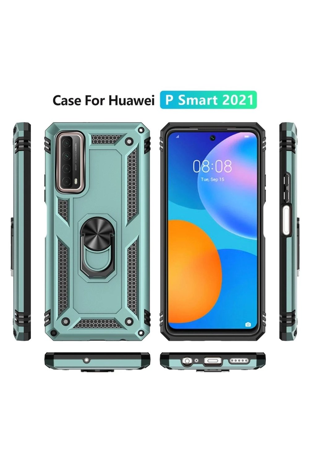 Mey İthalat®  Huawei P Smart 2021 Kılıf Sofya Yüzüklü Silikon Kapak - Yeşil